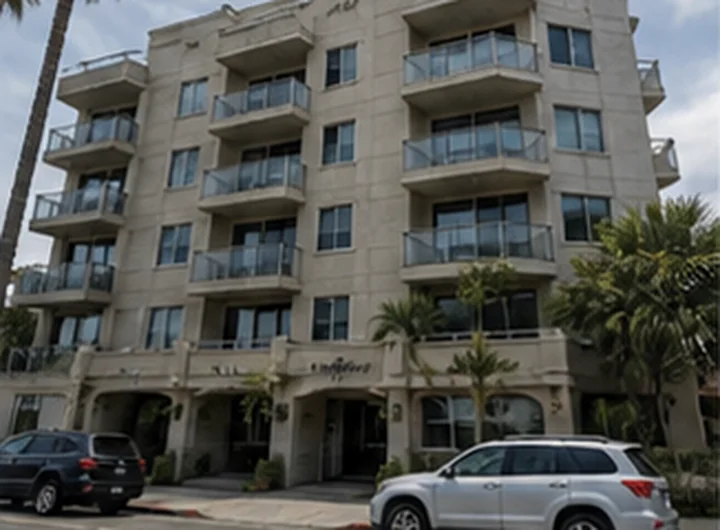 Illustrative Pacific Beach mid-rise condo building